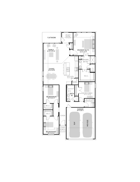 2D floor plan layout for the Quartz | Forney by Trophy Signature Homes in Oak Creek, Forney, TX (Image 4). 2D floor plan layout for the Quartz | Forney by Trophy Signature Homes in Oak Creek, Forney, TX (Image 4).