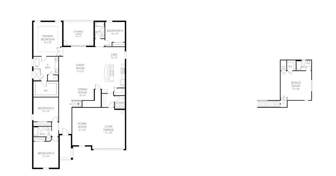 2D floor plan layout for the Arlington w/Bonus - Single Family Homes by Dream Finders Homes in Seaire, Palmetto, FL (Image 3).