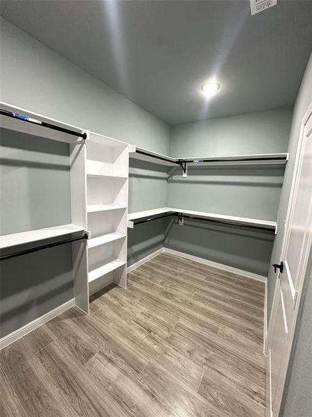 Spacious closet with light hardwood / wood-style floors