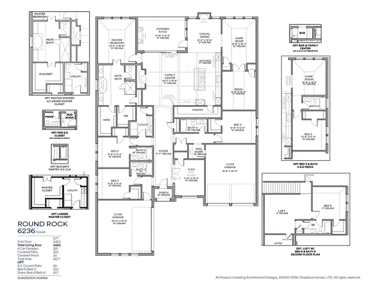 2D floor plan layout for the RoundRock - SH 6236 by Shaddock Homes in Winding Creek, Rockwall, TX (Image 4).