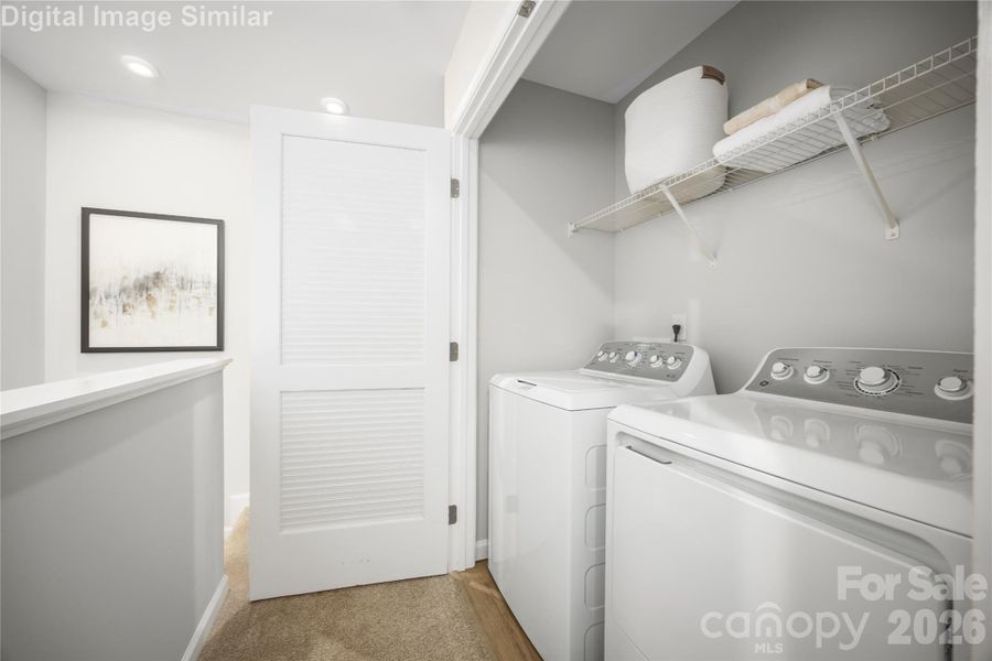 Laundry day made simple—washer and dryer included in a convenient upstairs closet for easy access and everyday efficiency. Laundry day made simple—washer and dryer included in a convenient upstairs closet for easy access and everyday efficiency.