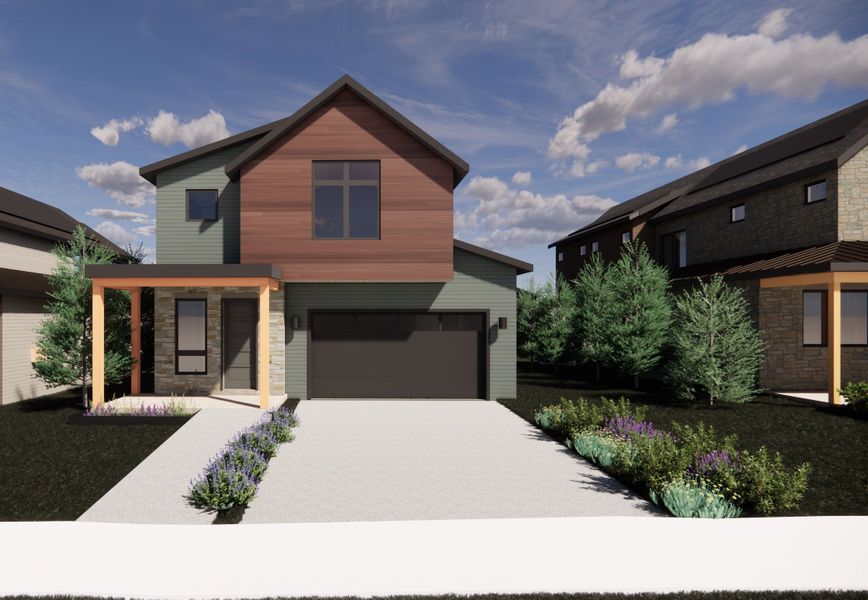Exterior:The Sage in Exterior Color Palette 1 - a bright, timeless scheme that beautifully highlights its modern architectural lines.