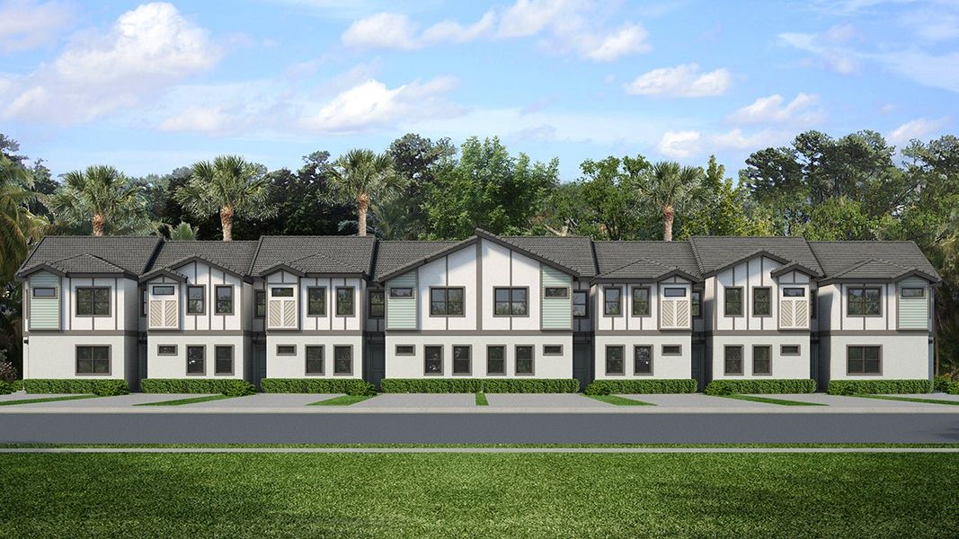 Representative exterior photo of a completed home built from the Nautilus Bonus Townhome by Park Square Residential in Paradiso Grande Resort, Orlando, FL (Image 22).