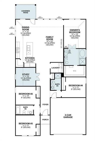 2D floor plan layout of this home in Hunters Ridge, Crowley, TX (Image 2). 2D floor plan layout of this home in Hunters Ridge, Crowley, TX (Image 2).