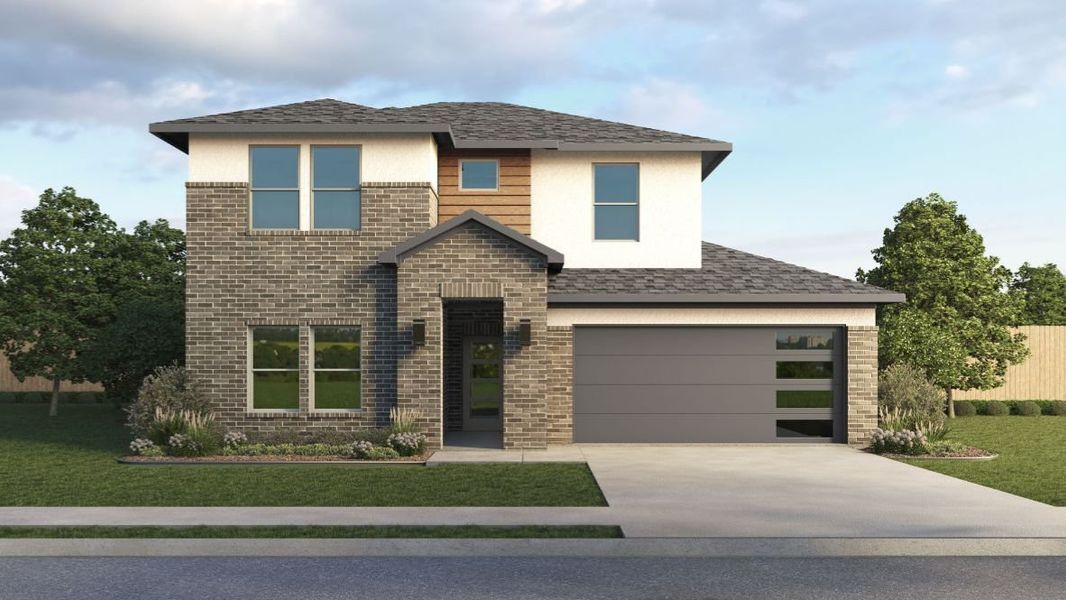 Representative exterior photo of a completed home built from the TANGERINE by D.R. Horton in The Preserve at Forum, Grand Prairie, TX (Image 20).