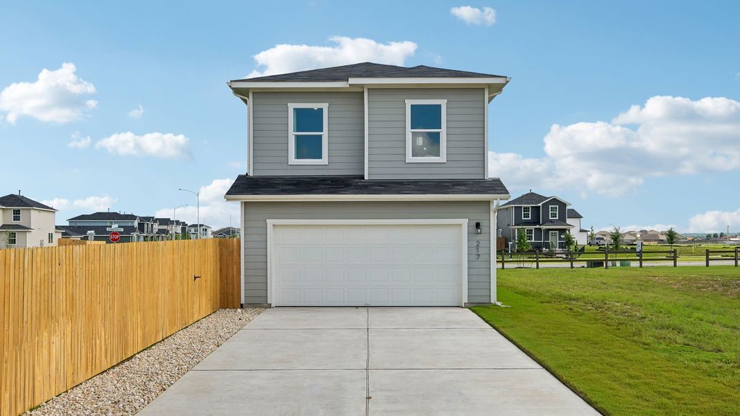 Representative exterior photo of a completed home built from the The Lyndon by D.R. Horton in Valverde, Bastrop, TX (Image 22).