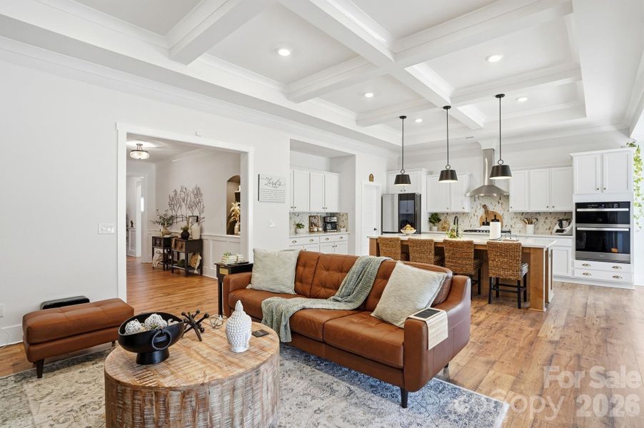 Living room flows into the chef's kitchen