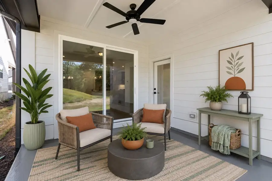Exterior details and patio area of a home in Encore at Chatham Park – Villa Series, Pittsboro (Image 4). Exterior details and patio area of a home in Encore at Chatham Park – Villa Series, Pittsboro (Image 4).