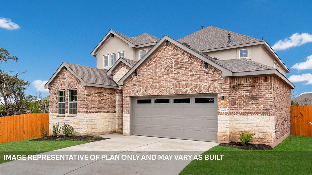 Front exterior of a new home in Rosenbusch Ranch, Leander, TX, highlighting curb appeal (Image 18).