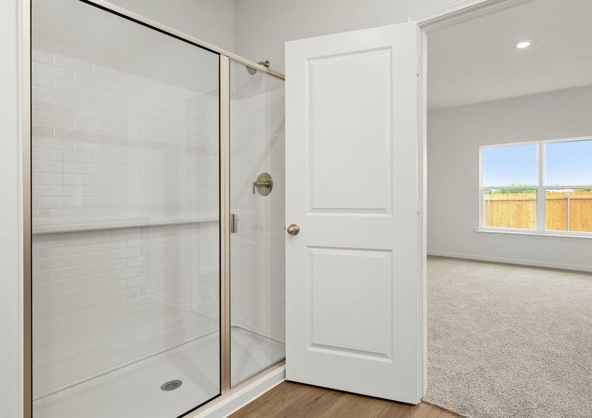The master bathroom has a glass, walk-in shower. The master bathroom has a glass, walk-in shower.