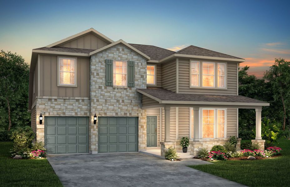 Representative exterior photo of a completed home built from the Albany by Pulte Homes in Saddleback at Santa Rita Ranch, Liberty Hill, TX (Image 2).