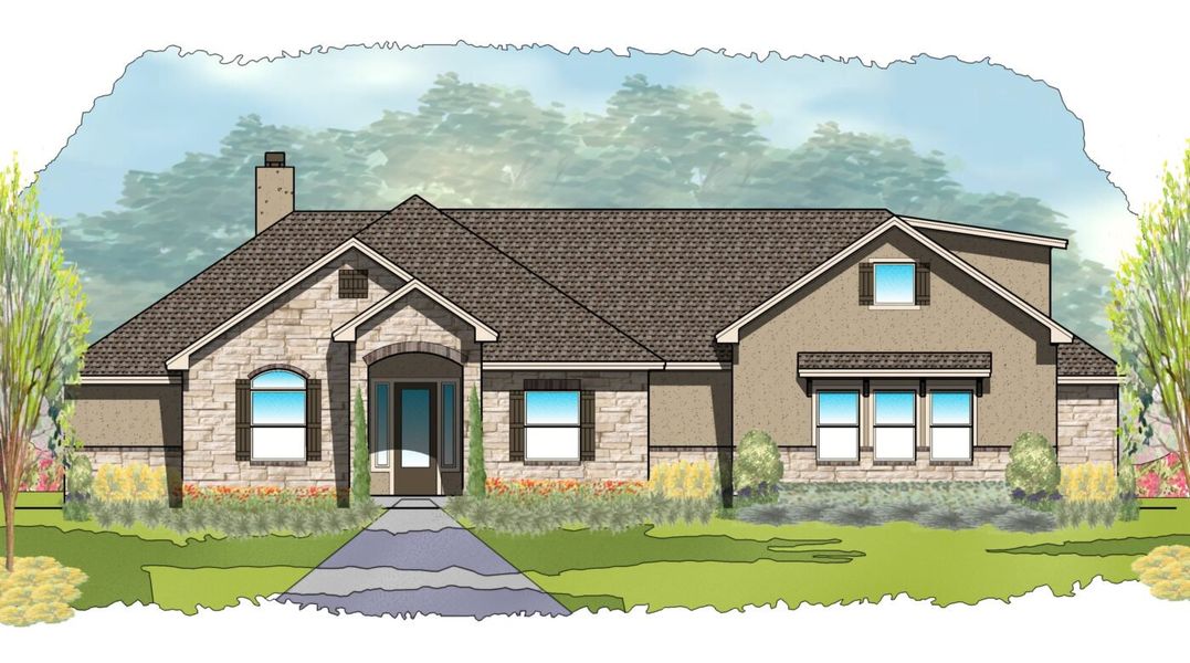 Representative exterior photo of a completed home built from the Castell Bonus by Carothers Executive Homes in Eagle Heights, Salado, TX (Image 1). Representative exterior photo of a completed home built from the Castell Bonus by Carothers Executive Homes in Eagle Heights, Salado, TX (Image 1).