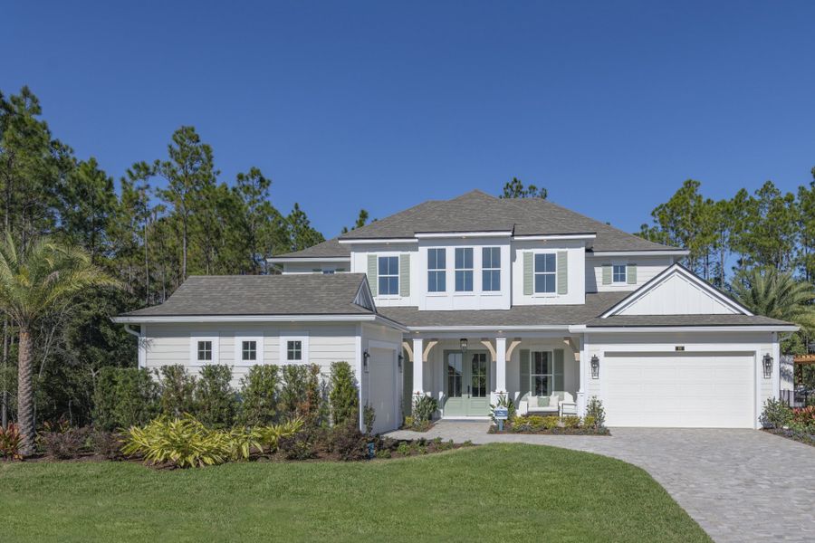 Representative exterior photo of a completed home built from the Seaside by Riverside Homes in Hidden Creek at SilverLeaf, St. Augustine, FL (Image 30). Representative exterior photo of a completed home built from the Seaside by Riverside Homes in Hidden Creek at SilverLeaf, St. Augustine, FL (Image 30).