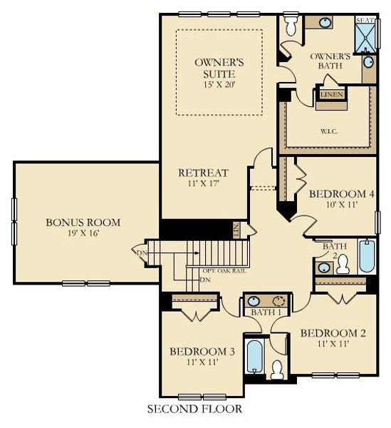 2D floor plan layout of this home in Heron's Walk at Summers Corner, Summerville, SC (Image 2).