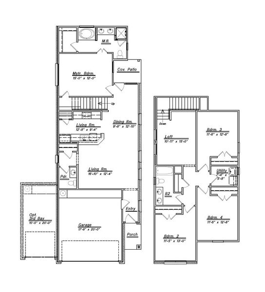 2D floor plan layout for the Floor Plan 1860 by Colina Homes in Crosby Terrace, Crosby, TX (Image 5).