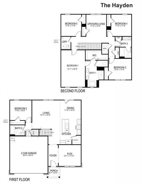 2D floor plan layout of this home in Oaks at Cedar Grove, Fairburn, GA (Image 2).
