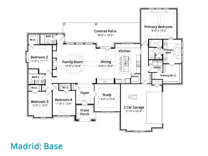 2D floor plan layout for the Madrid by John Houston Homes in Springside Estates, undefined, TX (Image 1). 2D floor plan layout for the Madrid by John Houston Homes in Springside Estates, undefined, TX (Image 1).