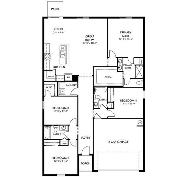 2D floor plan layout for the Hibiscus by Meritage Homes in The Reserve at Van Oaks, Auburndale, FL (Image 3).