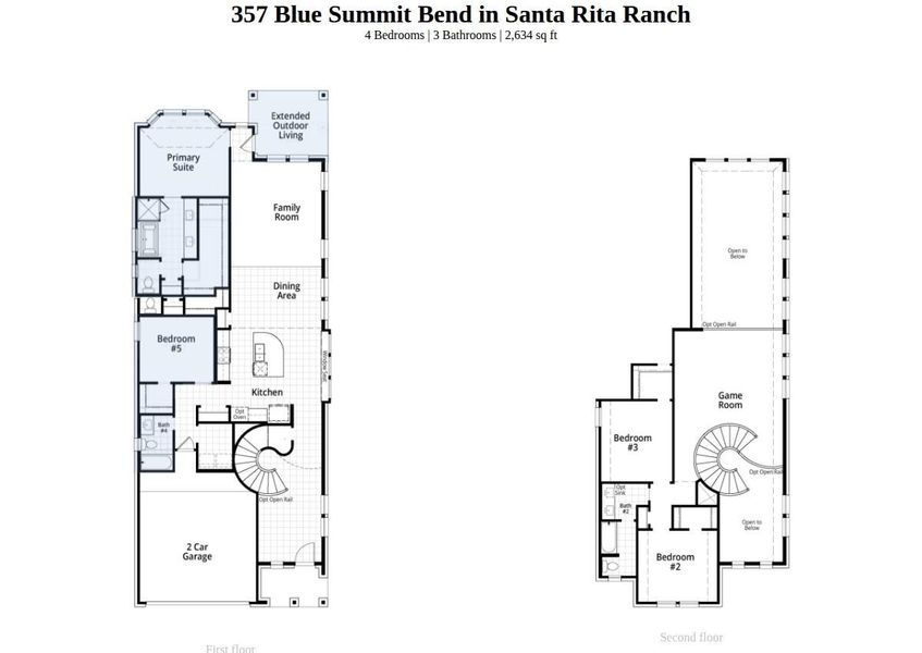 2D floor plan layout of this home in Santa Rita Ranch, Liberty Hill, TX (Image 4).