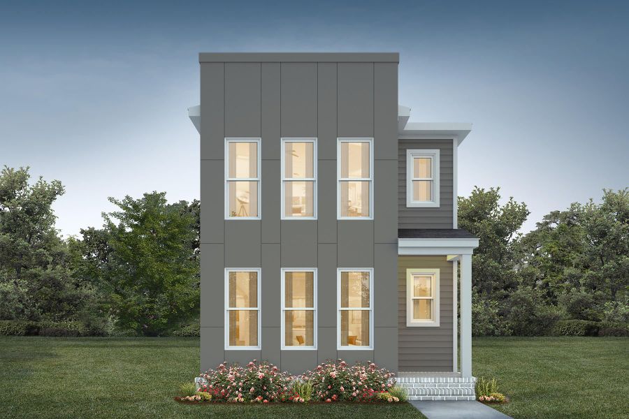 Representative exterior photo of a completed home built from the Lumen A by Homes by Dickerson in Chatham Park, Pittsboro, NC (Image 1). Representative exterior photo of a completed home built from the Lumen A by Homes by Dickerson in Chatham Park, Pittsboro, NC (Image 1).