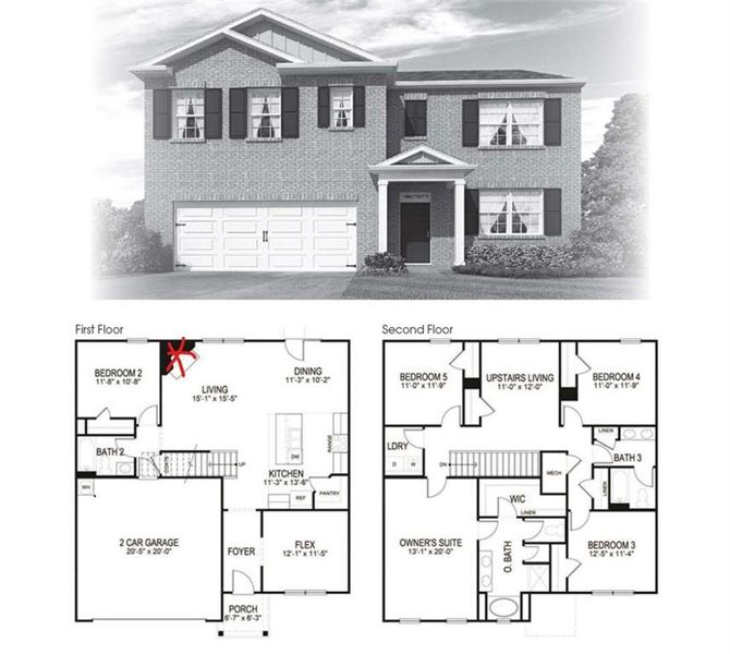 2D floor plan layout of this home in The Reserve at Calcutta, Stockbridge, GA (Image 4).