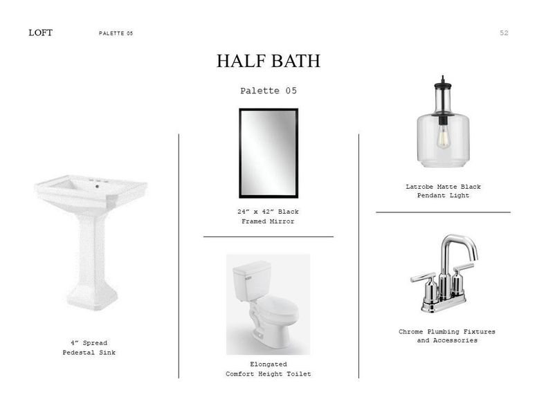 Loft Look Palette 5: Half Bath Selection Sheet (*Artist rendering used for illustration purposes only.)