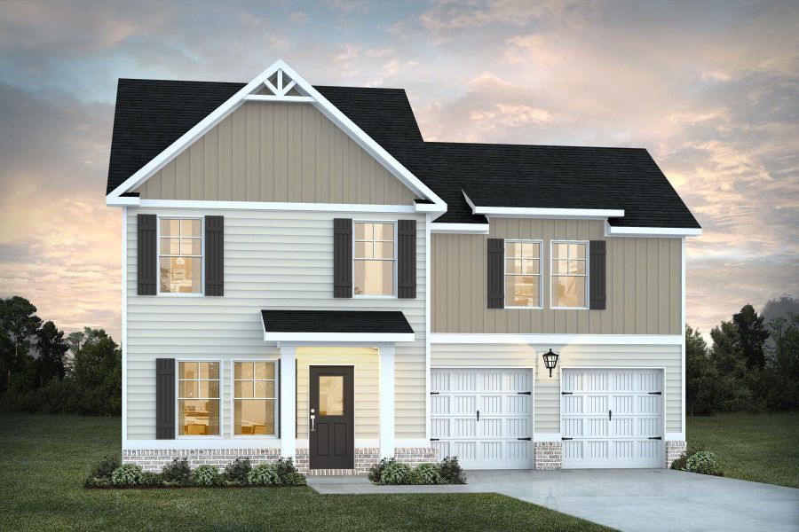 Front exterior of a new home in The Villages at Harris Creek, West Point, GA, highlighting curb appeal (Image 1). Front exterior of a new home in The Villages at Harris Creek, West Point, GA, highlighting curb appeal (Image 1).