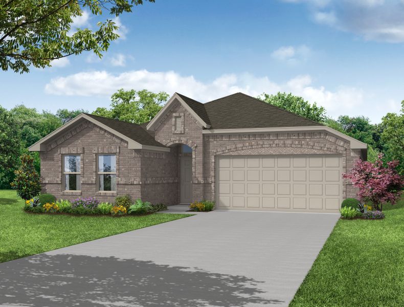 Representative exterior photo of a completed home built from the Boston by Impression Homes in Keeneland, Aubrey, TX (Image 6). Representative exterior photo of a completed home built from the Boston by Impression Homes in Keeneland, Aubrey, TX (Image 6).