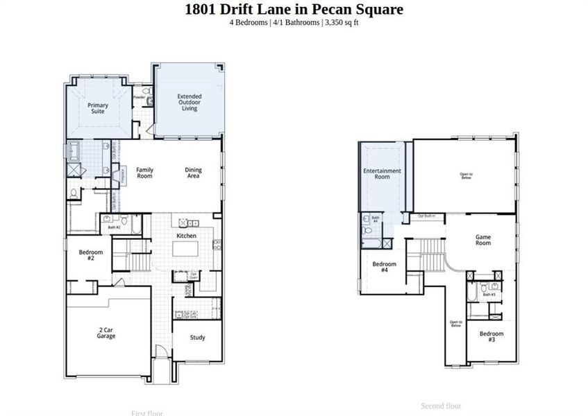 2D floor plan layout of this home in Pecan Square, Northlake, TX (Image 2).