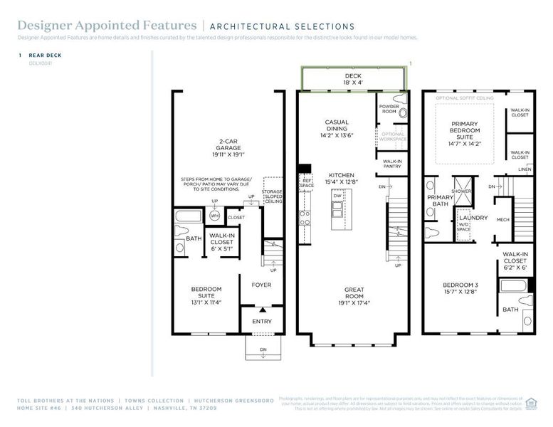 2D floor plan layout of this home in The Nations - Towns, Nashville, TN (Image 5).