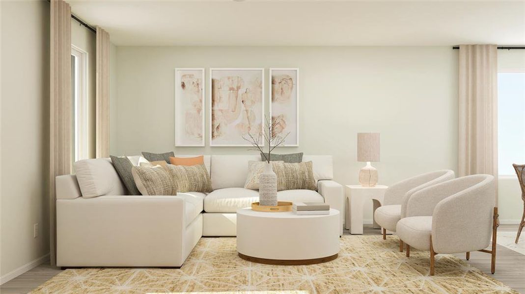 Living area with hardwood / wood-style floors