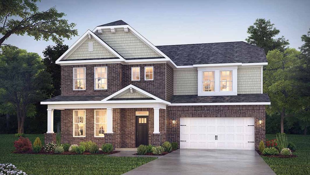 Front exterior of a new home in Westport, York, SC, highlighting curb appeal (Image 1). Front exterior of a new home in Westport, York, SC, highlighting curb appeal (Image 1).