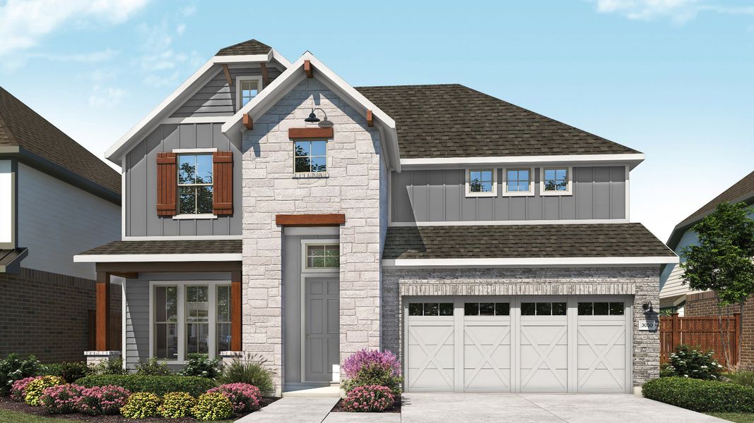 Representative exterior photo of a completed home built from the Rosewood by DRB Homes in Heritage Mill, Hutto, TX (Image 5).
