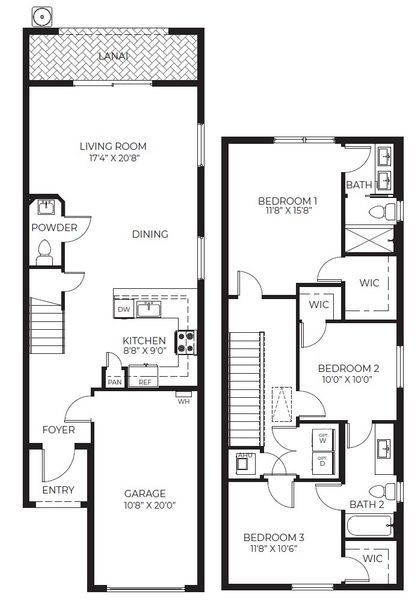 2D floor plan layout for the Bondi by D.R. Horton in Lakeside Landing, Royal Palm Beach, FL (Image 5).