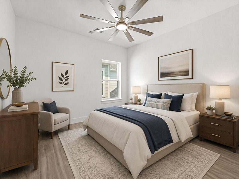Virtually staged secondary bedroom offering flexibility for family, guests, or a home office.