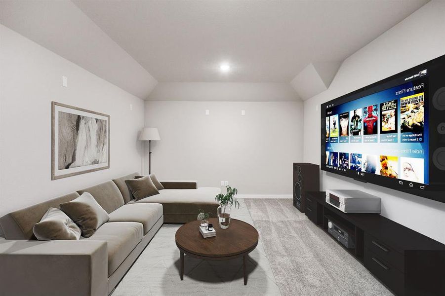 Media Room in the Wimbledon home plan by Trophy Signature Homes – REPRESENTATIVE PHOTO Media Room in the Wimbledon home plan by Trophy Signature Homes – REPRESENTATIVE PHOTO
