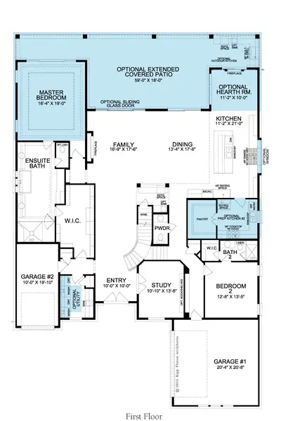 2D floor plan layout for the Montecito by Landon Homes in Fields - Brookside North, Frisco, TX (Image 7). 2D floor plan layout for the Montecito by Landon Homes in Fields - Brookside North, Frisco, TX (Image 7).