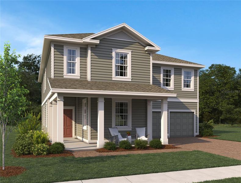 Front exterior of a new home in Northlake at Ovation, Winter Garden, FL, highlighting curb appeal (Image 2). Front exterior of a new home in Northlake at Ovation, Winter Garden, FL, highlighting curb appeal (Image 2).