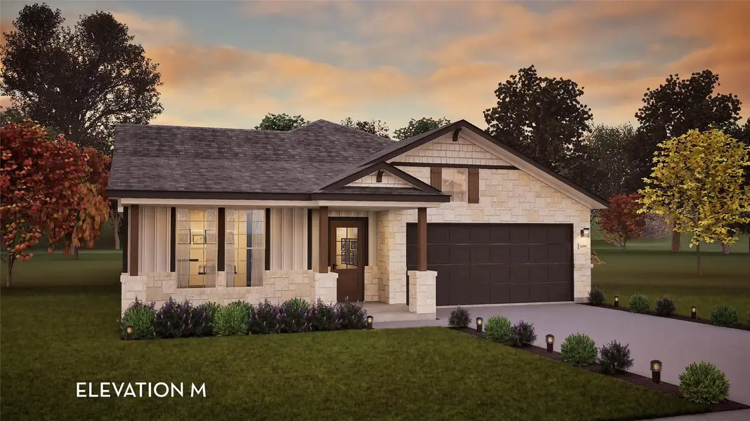 Front exterior of a new home in Santa Rita Ranch, Liberty Hill, TX, highlighting curb appeal (Image 1). Front exterior of a new home in Santa Rita Ranch, Liberty Hill, TX, highlighting curb appeal (Image 1).