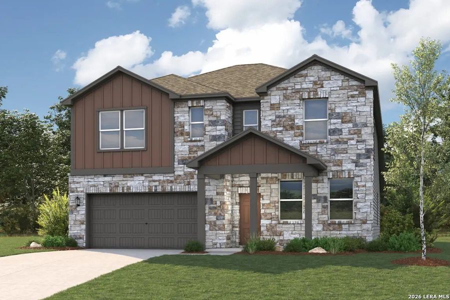 Front exterior of a new home in Garden Grove, San Antonio, TX, highlighting curb appeal (Image 1). Front exterior of a new home in Garden Grove, San Antonio, TX, highlighting curb appeal (Image 1).