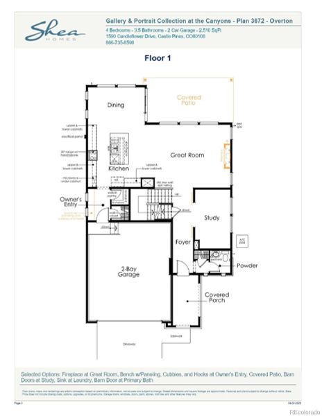 2D floor plan layout of this home in Portrait at The Canyons, Castle Pines, CO (Image 4).