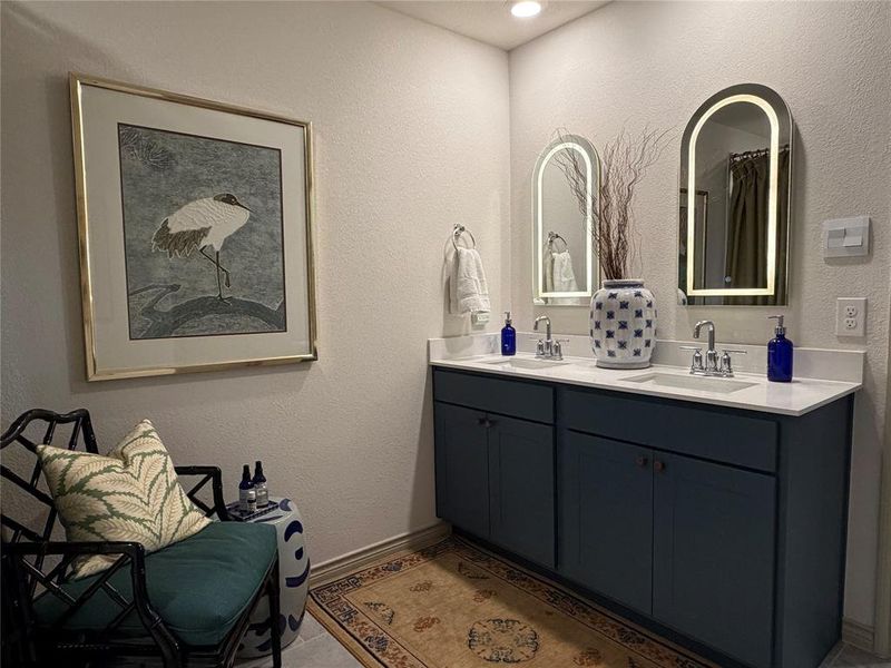 Master Bath Updated with Lighted Medicine Cabinets. Newly Repainted Cabinets with Pulls. Room for a Chair! Master Bath Updated with Lighted Medicine Cabinets. Newly Repainted Cabinets with Pulls. Room for a Chair!