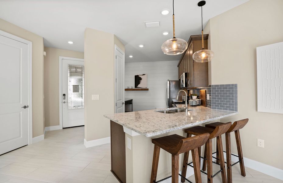 New home construction with kitchen bar, perfect for a stools New home construction with kitchen bar, perfect for a stools