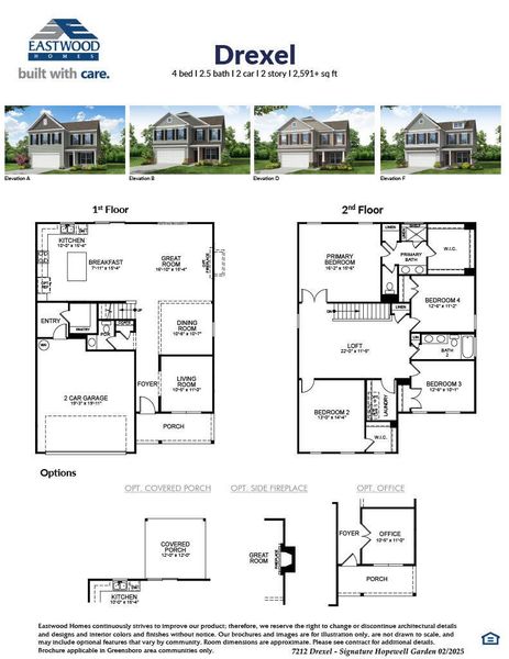 2D floor plan layout for the Drexel by Eastwood Homes in Hopewell Garden, Winston-Salem, NC (Image 3).