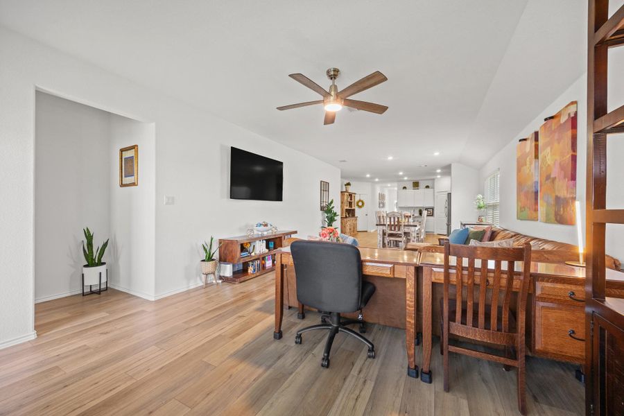 Blended living, dining and office areas offer a perfect setting for daily life and entertaining. Blended living, dining and office areas offer a perfect setting for daily life and entertaining.