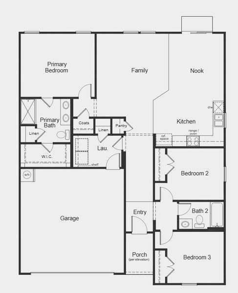 2D floor plan layout for the Plan 1445 by KB Home in Freeman Farms, Youngsville, NC (Image 4). 2D floor plan layout for the Plan 1445 by KB Home in Freeman Farms, Youngsville, NC (Image 4).