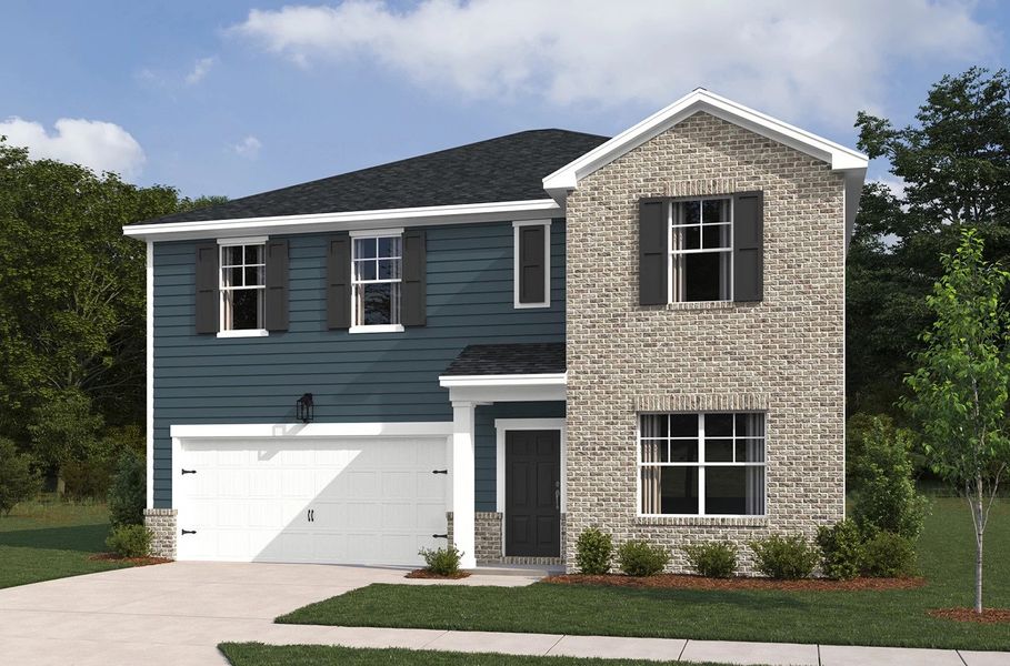 Representative exterior photo of a completed home built from the Montgomery by Ashton Woods in Ascent at Arbor Ridge, La Vergne, TN (Image 1).