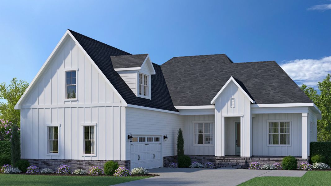 Front exterior of a new home in RiverSea Plantation, Bolivia, NC, highlighting curb appeal (Image 1).