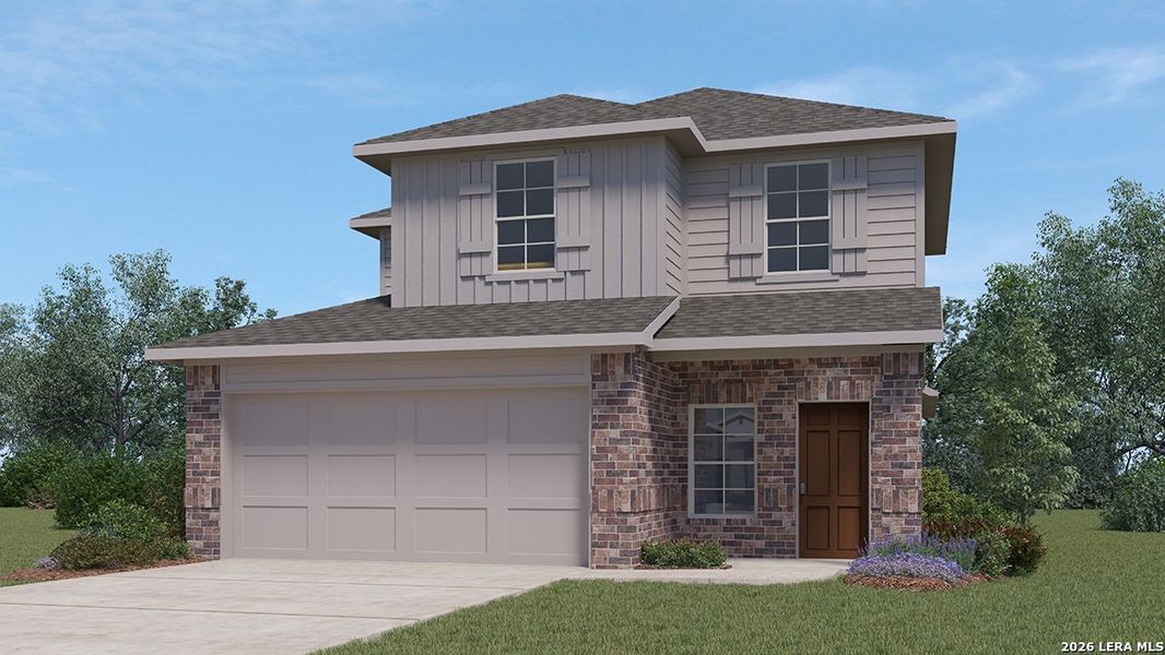 Front exterior of a new home in Winding Creek, New Braunfels, TX, highlighting curb appeal (Image 1). Front exterior of a new home in Winding Creek, New Braunfels, TX, highlighting curb appeal (Image 1).