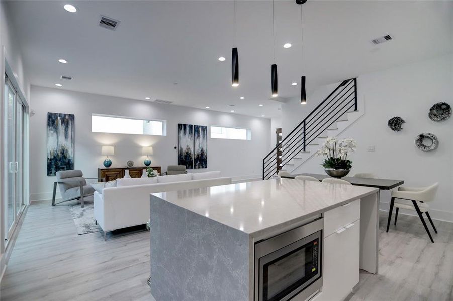 Kitchen and living area.